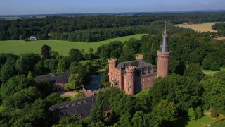 Link to Video | landscape, bird's-eye view, tourist destination, architecture, Schloss, Germany, Central Europe, Europe, aerial shot, tourist attraction, château, human-made geographic feature, architectural structure