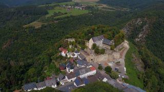 Link to Video | bird's-eye view, Rhineland-Palatinate, Nahe, Germany, castle, Hunsrück, forest, Europe, aerial shot, 2021, Hochstetten-Dhaun, tourist attraction, Nahetal