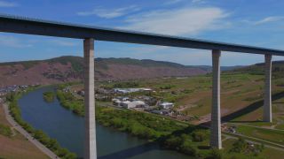 Link to Video | bridge, Moselle, Germany, bridge pile, Zeltingen-Rachtig, Ürzig, Mittelmosel, Europe, aerial shot, Hochmosel Bridge, Bernkastel-Wittlich