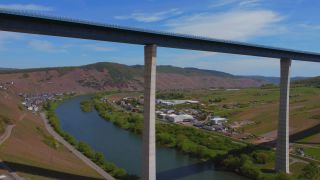 Link to Video | bridge, Moselle, Germany, bridge pile, Zeltingen-Rachtig, Ürzig, Mittelmosel, Europe, aerial shot, Hochmosel Bridge, Bernkastel-Wittlich