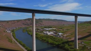 Link to Video | bridge, Moselle, Germany, bridge pile, Zeltingen-Rachtig, Ürzig, Mittelmosel, Europe, aerial shot, Hochmosel Bridge, Bernkastel-Wittlich