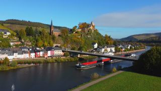 Link to Video | bird's-eye view, Rhineland-Palatinate, Saar, Germany, Saarburg, river, Europe, aerial shot, Saarburg, old town, Altstadt