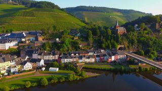 Link to Video | bird's-eye view, Rhineland-Palatinate, Saar, Germany, Saarburg, river, Europe, aerial shot, Saarburg, old town, Altstadt