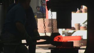 Link to Video | Germany, activity, ferrous metallurgy, workpiece, hammer mill, smithy, heavy industry, workplace, industrial sector