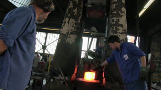 Link to Video | Germany, activity, ferrous metallurgy, workpiece, hammer mill, smithy, heavy industry, workplace, industrial sector