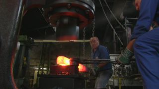 Link to Video | Germany, activity, ferrous metallurgy, workpiece, hammer mill, smithy, heavy industry, workplace, industrial sector