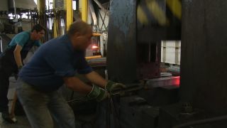 Link to Video | Germany, activity, ferrous metallurgy, workpiece, hammer mill, smithy, heavy industry, workplace, industrial sector