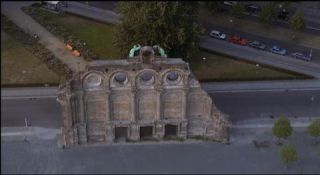 Link to Photo | ruins, Anhalter Bahnhof, Germany, portico, screenshot, color, 35 mm film, Überrest, high-angle shot, historic building, aerial shot, capital city, tourist attraction, photographic film, Berlin, Berlin Babylon