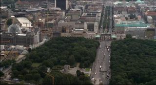 Link to Photo | tourist destination, big city, Germany, screenshot, color, 35 mm film, high-angle shot, 2K resolution, aerial shot, capital city, daytime, tourist attraction, photographic film, Berlin, Berlin Babylon, Brandenburg Gate