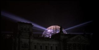 Link to Photo | dome, Germany, screenshot, 1999, low-angle shot, color, 35 mm film, 2K resolution, capital city, night, photographic film, Berlin, Berlin Babylon, Reichstag