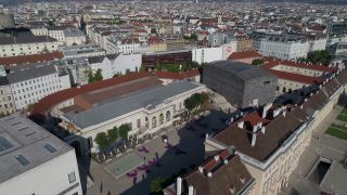 Link to Video | footage, big city, Hofstallungen, Spittelberg, million city, Vienna, Federal State of Austria, Neubau, metropolis, 4K resolution, 2019, federal capital, Innere Stadt, Western Europe, Austria, Europe, aerial shot, capital city, Neubau, MuseumsQuartier