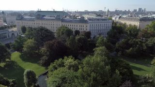 Link to Video | Burggarten, footage, big city, million city, Burgring, Vienna, Federal State of Austria, metropolis, Palmenhaus, Burgring, Vienna, park, 4K resolution, 2019, federal capital, Innere Stadt, Western Europe, Austria, Europe, Vienna Ring Road, aerial shot, capital city