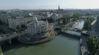 Link to Video | footage, Franz-Josefs-Kai, big city, million city, Vienna, Federal State of Austria, metropolis, 4K resolution, 2019, federal capital, Innere Stadt, Western Europe, Austria, Europe, aerial shot, capital city, Donaukanal