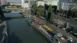 Link to Video | footage, Franz-Josefs-Kai, big city, million city, Vienna, Federal State of Austria, metropolis, 4K resolution, 2019, federal capital, Innere Stadt, Western Europe, Austria, Europe, aerial shot, capital city, Donaukanal