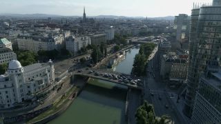 Link to Video | footage, Franz-Josefs-Kai, big city, million city, Vienna, Federal State of Austria, metropolis, 4K resolution, 2019, federal capital, Innere Stadt, Western Europe, Austria, Europe, aerial shot, capital city, Donaukanal