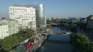 Link to Video | footage, Franz-Josefs-Kai, big city, million city, Vienna, Federal State of Austria, metropolis, 4K resolution, 2019, federal capital, Innere Stadt, Western Europe, Austria, Europe, aerial shot, capital city, Donaukanal
