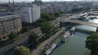 Link to Video | footage, Franz-Josefs-Kai, big city, million city, Vienna, Federal State of Austria, metropolis, 4K resolution, 2019, federal capital, Innere Stadt, Western Europe, Austria, Europe, aerial shot, capital city, Donaukanal