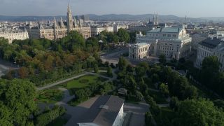 Link to Video | footage, big city, million city, Vienna, Federal State of Austria, metropolis, 4K resolution, 2019, federal capital, Innere Stadt, Western Europe, Austria, Europe, Vienna Ring Road, aerial shot, capital city, Volksgarten