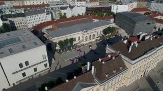 Link to Video | footage, big city, Hofstallungen, Spittelberg, million city, Vienna, Federal State of Austria, Neubau, metropolis, 4K resolution, 2019, federal capital, Innere Stadt, Western Europe, Austria, Europe, aerial shot, capital city, Neubau, MuseumsQuartier