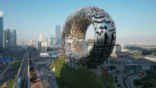 Link to Video | March, metal, JMW, tourist destination, color, calligraphic work, Museum of the Future, landmark, 4K resolution, silver, museum, future, aerial shot, 2023, city, tourist attraction, Dubai, United Arab Emirates, graphic arts