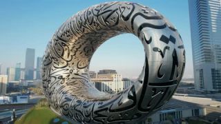 Link to Video | March, metal, JMW, tourist destination, color, calligraphic work, Museum of the Future, landmark, 4K resolution, silver, museum, future, aerial shot, 2023, city, tourist attraction, Dubai, United Arab Emirates, graphic arts