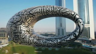Link to Video | March, metal, JMW, tourist destination, color, calligraphic work, Museum of the Future, landmark, 4K resolution, silver, museum, future, aerial shot, 2023, city, tourist attraction, Dubai, United Arab Emirates, graphic arts