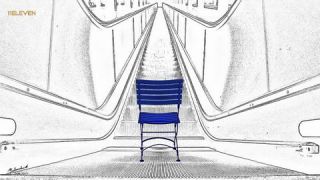 Link to Photo | art gallery, blue, photography, 11ELEVEN.art, JMW, chair, folding chair, Photoart, non-fungible token, art, acrylic sheet, black and white