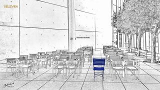 Link to Photo | art gallery, blue, photography, 11ELEVEN.art, JMW, chair, folding chair, Photoart, non-fungible token, art, acrylic sheet, black and white
