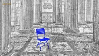 Link to Photo | art gallery, blue, photography, 11ELEVEN.art, JMW, chair, folding chair, Photoart, non-fungible token, art, acrylic sheet, black and white
