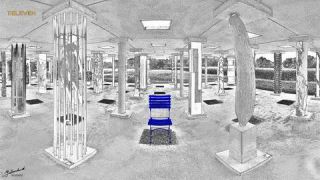 Link to Photo | art gallery, blue, photography, 11ELEVEN.art, JMW, chair, folding chair, Photoart, non-fungible token, art, acrylic sheet, black and white