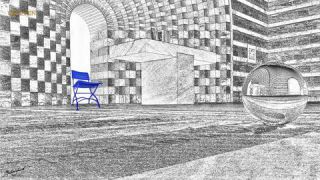 Link to Photo | art gallery, blue, photography, 11ELEVEN.art, JMW, chair, folding chair, Photoart, non-fungible token, art, acrylic sheet, black and white