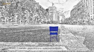 Link to Photo | art gallery, blue, photography, 11ELEVEN.art, JMW, chair, folding chair, Photoart, non-fungible token, art, acrylic sheet, black and white