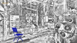 Link to Photo | art gallery, blue, photography, 11ELEVEN.art, JMW, chair, folding chair, Photoart, non-fungible token, art, acrylic sheet, black and white