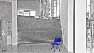Link to Photo | art gallery, blue, photography, 11ELEVEN.art, JMW, chair, folding chair, Photoart, non-fungible token, art, acrylic sheet, black and white