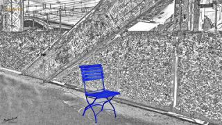 Link to Photo | art gallery, blue, photography, 11ELEVEN.art, JMW, chair, folding chair, Photoart, non-fungible token, art, acrylic sheet