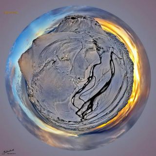 Link to Photo | art gallery, bird's-eye view, photography, 11ELEVEN.art, JMW, Earth, Planet Erde, Photoart, little planet effect, aerial shot, non-fungible token, planet, art, acrylic sheet