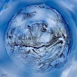 Link to Photo | art gallery, bird's-eye view, photography, 11ELEVEN.art, JMW, Earth, Planet Erde, Photoart, little planet effect, aerial shot, non-fungible token, planet, art, acrylic sheet
