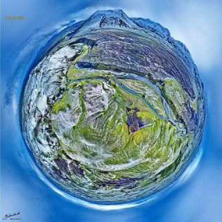 Link to Photo | art gallery, bird's-eye view, photography, 11ELEVEN.art, JMW, Earth, Planet Erde, Photoart, little planet effect, aerial shot, non-fungible token, planet, art, acrylic sheet