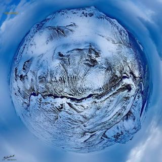 Link to Photo | art gallery, bird's-eye view, photography, 11ELEVEN.art, JMW, Earth, Planet Erde, Photoart, little planet effect, aerial shot, non-fungible token, planet, art, acrylic sheet