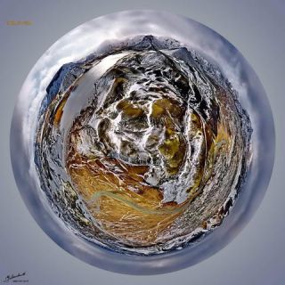 Link to Photo | art gallery, bird's-eye view, photography, 11ELEVEN.art, JMW, Earth, Planet Erde, Photoart, little planet effect, aerial shot, non-fungible token, planet, art, acrylic sheet