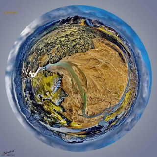 Link to Photo | art gallery, bird's-eye view, photography, 11ELEVEN.art, JMW, Earth, Planet Erde, Photoart, little planet effect, aerial shot, non-fungible token, planet, art, acrylic sheet