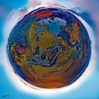 Link to Photo | art gallery, bird's-eye view, photography, 11ELEVEN.art, JMW, Earth, Planet Erde, Photoart, little planet effect, aerial shot, non-fungible token, planet, art, acrylic sheet