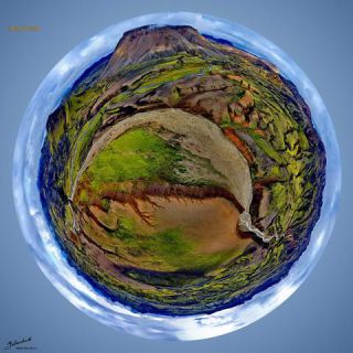 Link to Photo | art gallery, bird's-eye view, photography, 11ELEVEN.art, JMW, Earth, Planet Erde, Photoart, little planet effect, aerial shot, non-fungible token, planet, art, acrylic sheet