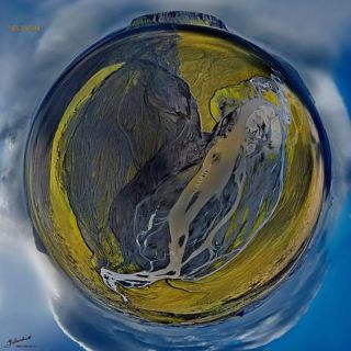 Link to Photo | art gallery, bird's-eye view, photography, 11ELEVEN.art, JMW, Earth, Planet Erde, Photoart, little planet effect, aerial shot, non-fungible token, planet, art, acrylic sheet