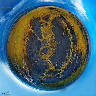 Link to Photo | art gallery, bird's-eye view, photography, 11ELEVEN.art, JMW, Earth, Planet Erde, Photoart, little planet effect, aerial shot, non-fungible token, planet, art, acrylic sheet