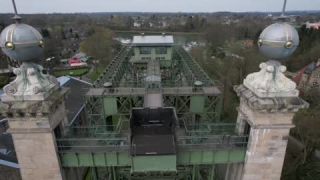 Link to Video | lock, JMW, North Rhine-Westphalia, boat lift, Ruhr, Henrichenburg, Germany, color, 4K resolution, historic building, Castrop-Rauxel, aerial shot, 2023, inland navigation, day, Dortmund–Ems Canal