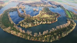 Link to Video | landscape, JMW, North Rhine-Westphalia, autumn, Ruhr, Xanten, nature reserve, Germany, floodplain, color, 4K resolution, water, liquid water, reflection, aerial shot, 2023, sky, day, nature, cloud