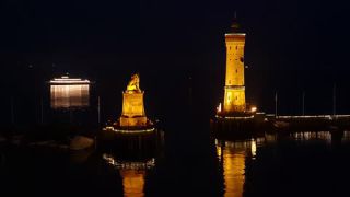Link to Video | ship, JMW, tourist destination, Lindau, maritime transport, Germany, color, landmark, lake, 4K resolution, liquid water, Lake Constance, reflection, port, Prealps, land waters, Bavaria
