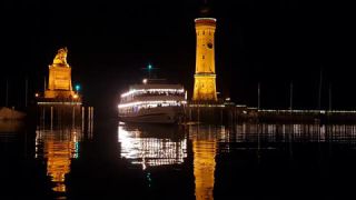 Link to Video | ship, JMW, tourist destination, Lindau, maritime transport, Germany, color, landmark, lake, 4K resolution, liquid water, Lake Constance, reflection, port, Prealps, land waters, Bavaria