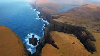 Link to Video | landscape, volcanic island, tourist destination, November, color, island, Northern Europe, North Atlantic Ocean, Faroe Islands, aerial shot, 2021, nature